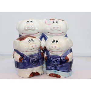 Salt & Pepper Shakers - UCCG Pigs in Jeans Overalls w/ Napkin Holder made in Tai